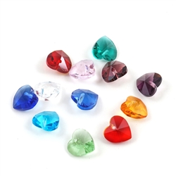 1 Set Birthstone Charm Set 10mm Heart-Shaped Crystal Pendant Drop Beads (12 birthstone charms) BB15