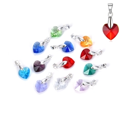 1 Set Birthstone Dangle Charm 10mm Heart-Shaped Crystal Pendant Drop Beads, with Silver Pendant Bails (12 birthstone charms) BL15