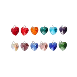 1 Set Birthstone Dangle Charms 10mm Heart-Shaped Crystal Beads, with Silver Jump Rings (12 birthstone charms) BR15