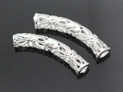 10pcs x Flower Pattern Tube Bead 30x5mm Sterling Silver Plated Copper #CF51
