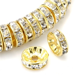 100pcs Gold Plated Brass Rondelle Spacer Bead 4mm 5mm 6mm 8mm 10mm 12mm Crystal Clear Rhinestone (You Pick Size) #CF7