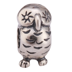 1pc x Sterling Silver Cute Wise Owl Bead Fits Pandora Biagi Troll Chamilla European Charm #EC27