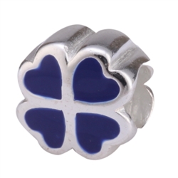 1pc x Sterling Silver Lucky Four Blue Heart Leaf Clover Charm Bead Fits Pandora Biagi Troll Chamilla European Charm #EC63