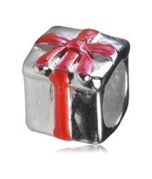 1pc x Sterling Silver Gift Box Red Bow Charm Fits Pandora Biagi Troll Chamilla European Charm #EC64