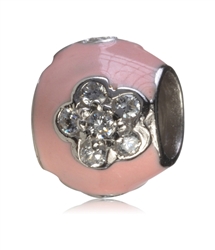 1pc x Sterling Silver Crystal Flower Pink Princess Bead Fits Pandora Biagi Troll Chamilla European Charm #EC82