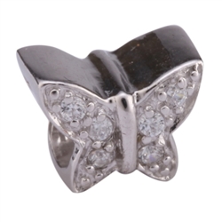 1pc x Sterling Silver Crystal Happy Butterfly Bead Fits Pandora Biagi Troll Chamilla European Charm #EC84