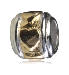 1pc x Sterling Silver Gold Heart Ribbon Bead Fits Pandora Biagi Troll Chamilla European Charm #EC91
