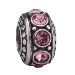 1pc x Sterling Silver October Birthstone Pink Crystal Bead #EC219
