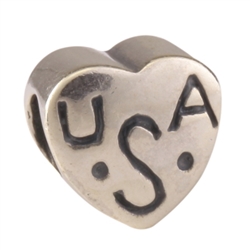 1pc x Sterling Silver I Love USA Bead Fits Pandora Biagi Troll Chamilla European Charm #EC264