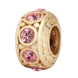 Gold Platted Sterling Silver October Birthstone Charm Swarovski Pink Crystal Bead Fits One Pandora, Biagi, Troll, Chamilla and Many Other European Charm ##EC274