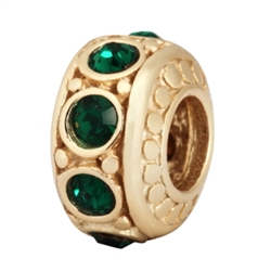 Gold Platted Sterling Silver May Birthstone Swarovski Crystal Emerald Green Bead Fits Pandora Biagi Troll Chamilla European Charm #EC278