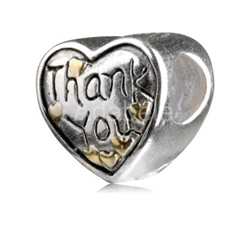 1pc x Sterling Silver My Love Thank You Golden Heart Charm Fits Pandora Biagi Troll Chamilla European Charm #EC367