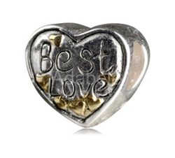 1pc x Sterling Silver Best Love Golden Heart Charm Fits Pandora Biagi Troll Chamilla European Charm #EC374