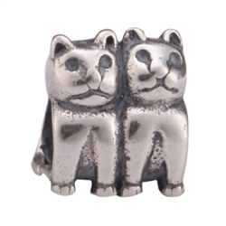 1pc x Sterling Silver Two Happy Cats Charm Fits Pandora Biagi Troll Chamilla European Charm #EC395