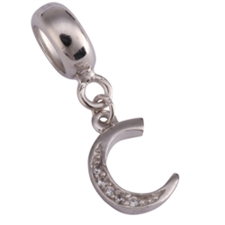 1pc x Sterling Silver Letter C Bead Clear Crystal Fits Pandora Biagi Troll Chamilla European Charm #EC429