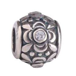 Flower Design Sterling Silver April Birthstone Charm Diamond Clear Crystal Bead Fits One Pandora, Biagi, Troll, Chamilla and Many Other European Charm ##EC456