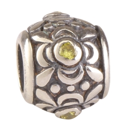 Flower Design Sterling Silver August Birthstone Charm Peridot Green Crystal Bead Fits Pandora Biagi Troll Chamilla European Charm #EC460