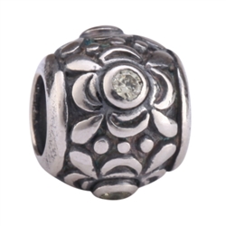 Flower Design Sterling Silver November Birthstone Charm Topaz Crystal Bead Fits Pandora Biagi Troll Chamilla European Charm #EC463