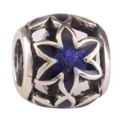1pc x Sterling Silver Sapphire Star Flower Charm Fits Pandora Biagi Troll Chamilla European Charm #EC 472