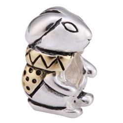 1pc x Sterling Silver Bunny King with Gold Jacket Charm Fits Pandora Biagi Troll Chamilla European Charm #EC486