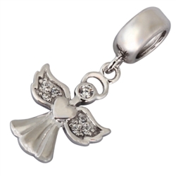 1pc x Sparkling Winged Angel Dangle Sterling Silver Charm Swarovski Clear Crystal European Charm #EC512