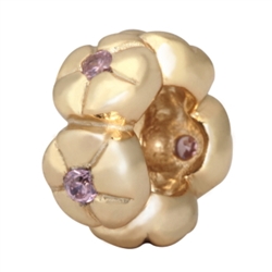 1pc x Sterling Silver Gold Daisy Flower Charm Spacer Bead Swarovski Pink Crystal European Charm #EC535
