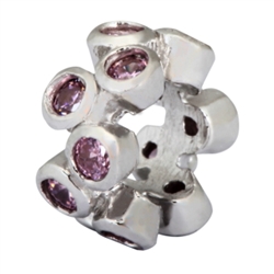 1pc x Sterling Silver Octocber Birthstone Spacer Bead Swarovski Pink Crystal #EC546