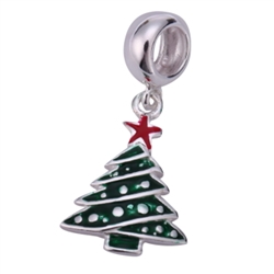 1 x  Christmas Tree Happy Holiday Sterling Silver Enamel Charm Bead #EC666