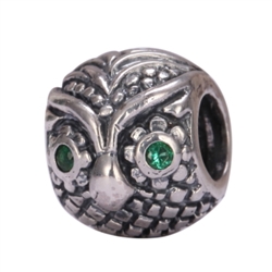 1 x  Owl King Sterling Silver Charm Bead Emerald Green Crystal #EC671