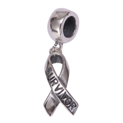 1 x  Hope Survivor Sterling Silver Ribbon Charm Bead #EC675