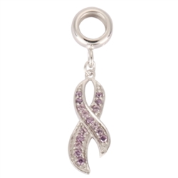1x  Hope & Faith Sterling Silver Ribbon Charm Bead Purple Crystal European Charm #EC682