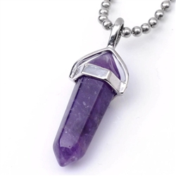 Top Quality Natural Amethyst Healing Point Reiki Chakra Cut 18-20 Inch Gemstone Pendant Necklace (1pc) in Gift Bag #GGP-C4