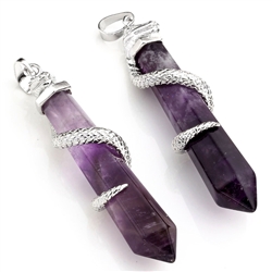 Top Quality Hexagonal Pile Natural Amethyst Healing Point Reiki Chakra Cut 18-20 Inch Gemstone Pendant Necklace (1pc) in Gift Bag #GGP-D4