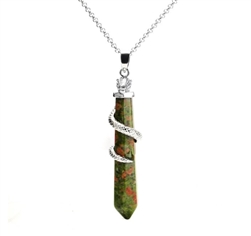 Top Quality Hexagonal Pile Natural Unakite Healing Point Reiki Chakra Cut 18-20 Inch Gemstone Pendant Necklace (1pc) in Gift Bag #GGP-D9