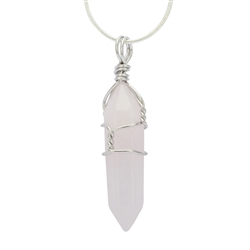 Top Quality Natural Rose Quartz Healing Point Reiki Chakra Cut 18-20 Inch Gemstone Pendant Necklace (1pc) in Gift Bag #GGP-E6