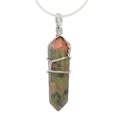 Top Quality Natural Unakite Healing Point Reiki Chakra Cut 18-20 Inch Gemstone Pendant Necklace (1pc) in Gift Bag #GGP-E7