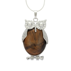 Top Quality Owl King Natural Tiger Eye Healing Stone Reiki Chakra 18-20 Inch Gemstone Pendant Necklace (1pc) in Gift Bag #GGP-F1