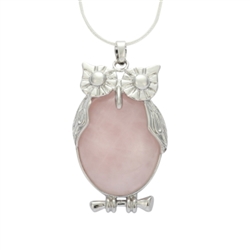 Top Quality Owl King Natural Rose Quartz Healing Stone Reiki Chakra 18-20 Inch Gemstone Pendant Necklace (1pc) in Gift Bag #GGP-F7