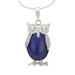 Top Quality Owl King Natural Lapis Lazuli Healing Stone Reiki Chakra 18-20 Inch Gemstone Pendant Necklace (1pc) in Gift Bag #GGP-G2