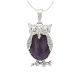 Top Quality Owl King Natural Amethyst Healing Stone Reiki Chakra 18-20 Inch Gemstone Pendant Necklace (1pc) in Gift Bag #GGP-G4