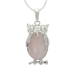 Top Quality Owl King Natural Rose Quartz Healing Stone Reiki Chakra 18-20 Inch Gemstone Pendant Necklace (1pc) in Gift Bag #GGP-G7
