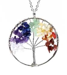 Top Quality Tree of Life Pendant Necklace 26" Stainless Steel Chain Natural Gemstone Chakra Jewelry Anniversary Valentine's Mothers Day Gifts GGP9-1