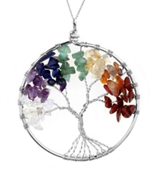 Top Quality Tree of Life Pendant Necklace 26" Stainless Steel Chain Natural Gemstone Chakra Jewelry Anniversary Valentine's Mothers Day Gifts GGP9-2