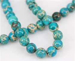 Top Quality Natural Turquoise Blue Sea Sediment Jasper Gemstone Loose Beads 6mm Round Loose Beads 15.5" #GX4-6