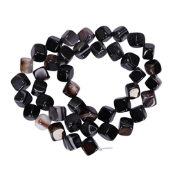 AAA Natural Black Brown Stripe Agate Gemstone 8mm Cube Loose Beads  15.5