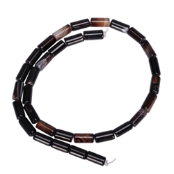 AAA Natural Black Brown Stripe Agate Gemstone 6x12mm Round Tube Loose Beads  15.5" #GY-T1
