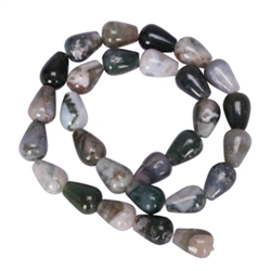 AAA Natural Moss Agate Gemstone 10x14mm Center Drilled Teardrop Loose Beads  15.5