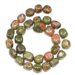 Top Quality Natural Unakite Gemstones Smooth Round Nugget Loose Beads ~13x10mm beads  (1 strand, ~16") GZ4-10