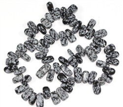 Top Quality Natural Snow Flake Obsidian Gemstones Smooth Tooth-Shaped Free-form Loose Beads ~15x10mm beads  (1 strand, ~16") GZ5-5
