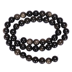 AAA Natural Gold Sheen Obsidian Gemstone 10mm Round Loose Beads 15.5" (1 strand) GY1-10